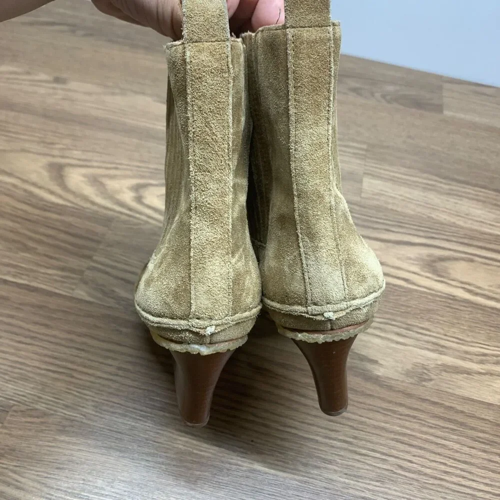 Tory Burch Lila Heeled Ankle Boot Nat Suede Color Brown Womens‎ Size 8.5 M